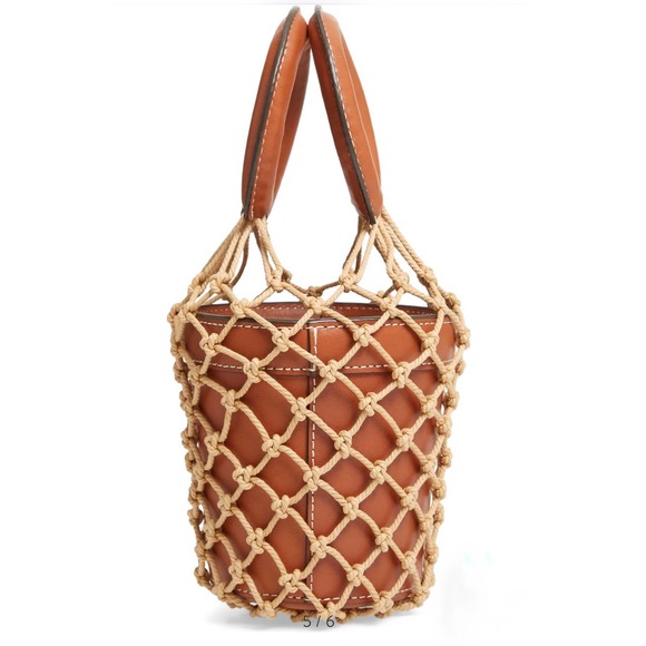 SOLD- Staud Mareau Cage Bucket Bag Brown Leather Tan Rope Net Double Handle - Picture 4 of 12